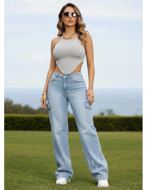 Pantalón Colombiano Pitbull | Bota Recta Cargo Azul | PC7724
