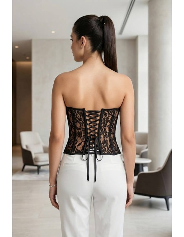 Corset Colombiano Pitbull COR104 | Encaje Negro Transparente | Elegancia y Sensualidad