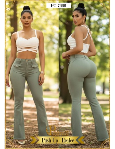 Pantalón Colombiano Pitbull Verde PC7666 | Jeans Push Up | Moda Colombiana