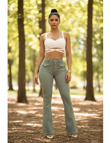 Pantalón Colombiano Pitbull Verde PC7666 | Jeans Push Up | Moda Colombiana