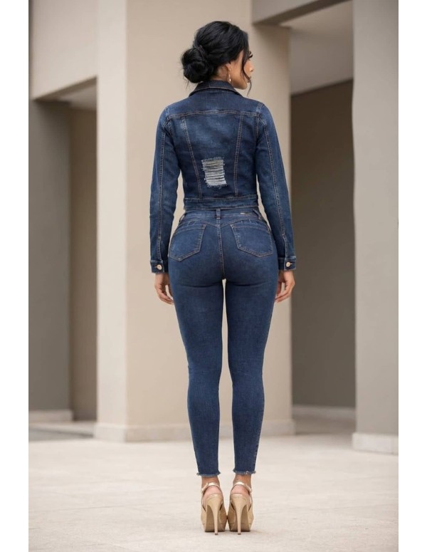 Conjunto Colombiano Pitbull | Denim Azul Push Up | Moda Colombiana
