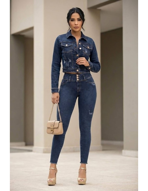 Conjunto Colombiano Pitbull | Denim Azul Push Up | Moda Colombiana