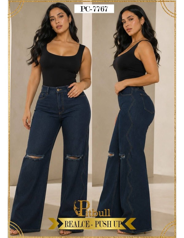 Jean Colombiano Pitbull PC-7767 | Campana con Roturas Push-Up