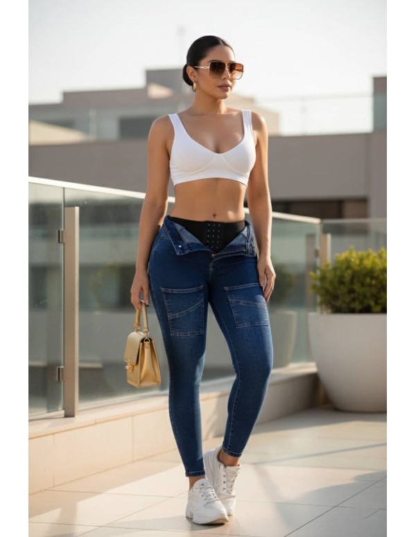 pantalon colombiano con faja pitbull azul medio pbf7707