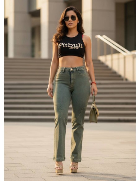 pantalon colombiano pitbull con brillos delantera verde pc7728