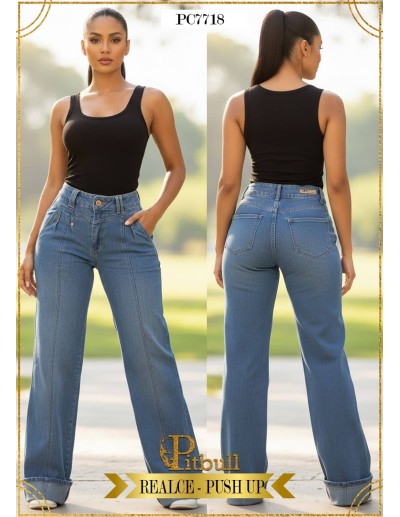 Pantalón Colombiano Wide Leg PC7718 | Tiro Alto Estilo Urbano y Cómodo