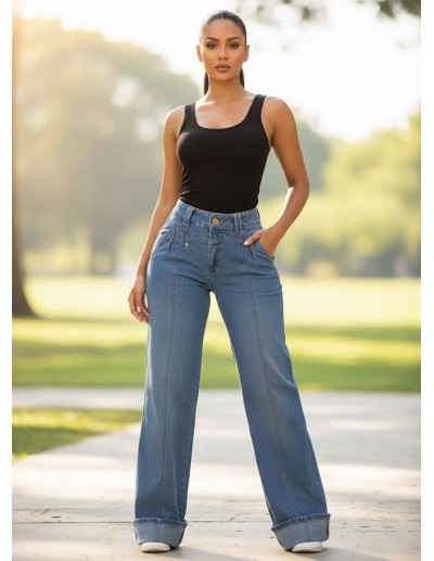 Pantalón Colombiano Wide Leg PC7718 | Tiro Alto Estilo Urbano y Cómodo 2