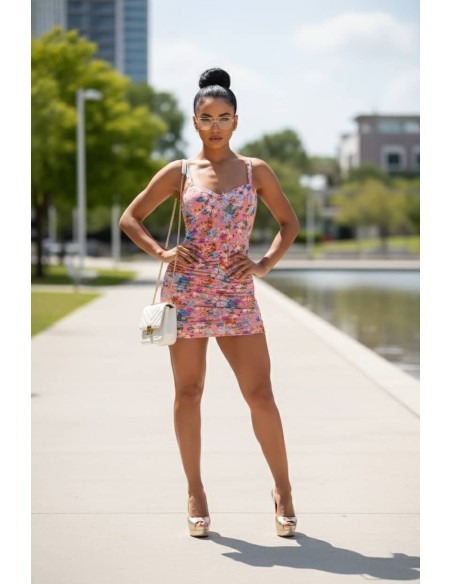 Vestido Flores de Falda Recogida - VR2418