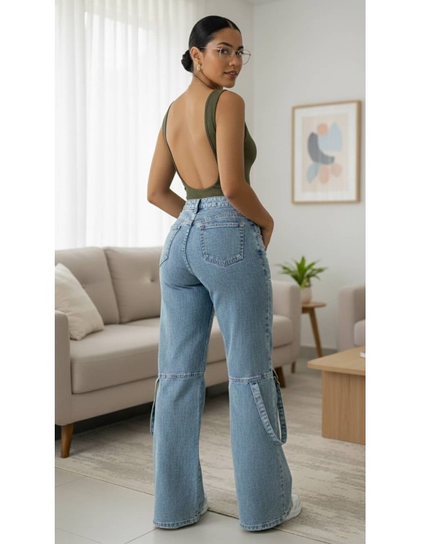 Pantalón Cargo Pitbull Azul PC7684 - Tiro Alto con Push Up