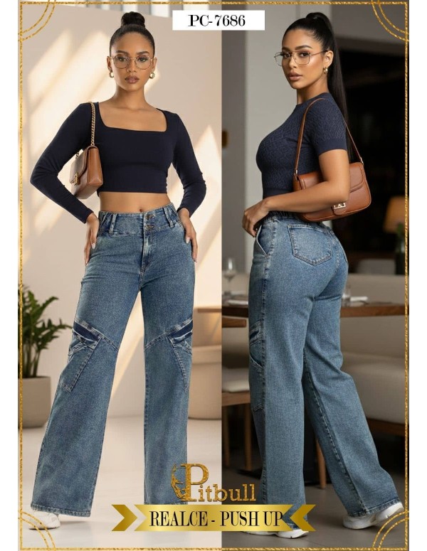 Pantalón Cargo Pitbull Azul PC7686 - Estilo Urbano con Push Up

