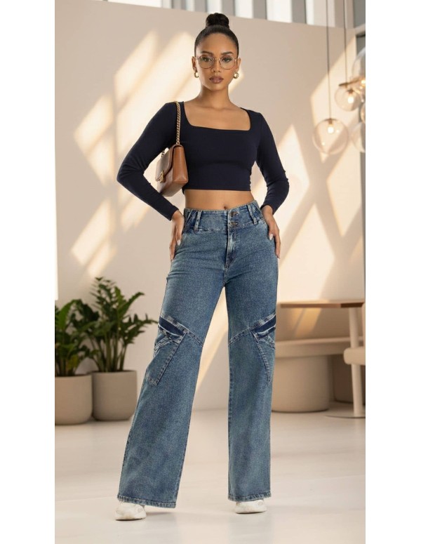 Pantalón Cargo Pitbull Azul PC7686 - Estilo Urbano con Push Up

