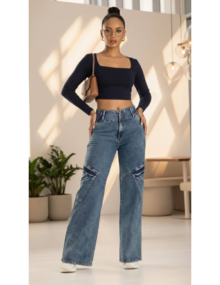 Pantalón Cargo Pitbull Azul PC7686 - Estilo Urbano con Push Up

