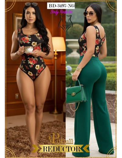 Body Reductor Pitbull BD-3497-NG | Control Y Estilo Floral Elegante