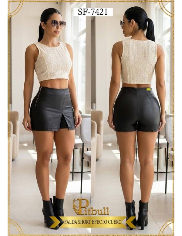 Short Colombiano Tipo Cuero Pitbull | Realce Push Up | Control de Cintura | Moda Colombiana