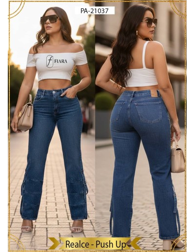 Pantalón Colombiano Straight Fiara PA21037 | Corte Recto Con Brillo Y Estilo Urbano
